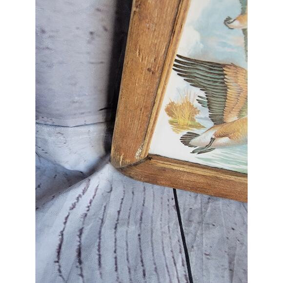 Vintage MCM Mallard Duck Flying on Pond Rustic Cabin Wall Art Tile Trivet 10x10 - Picture 6 of 13